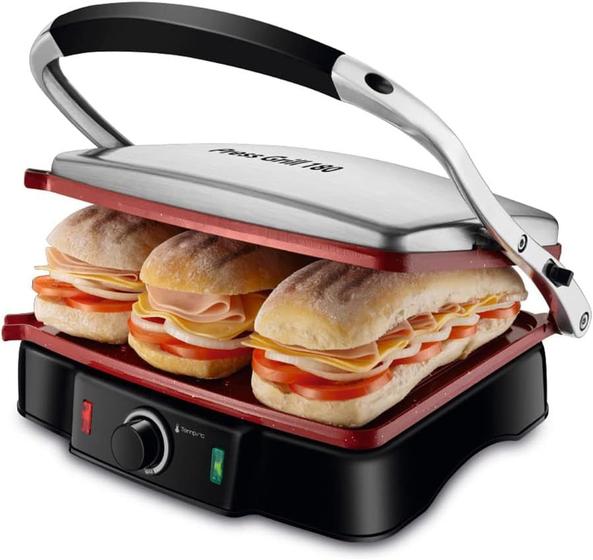 Grill Sanduicheira Elétrico Press Red Cermic Antiaderente 110V Menor preço em Grill Sanduicheira Elétrico Press Red Cermic Antiaderente 110V