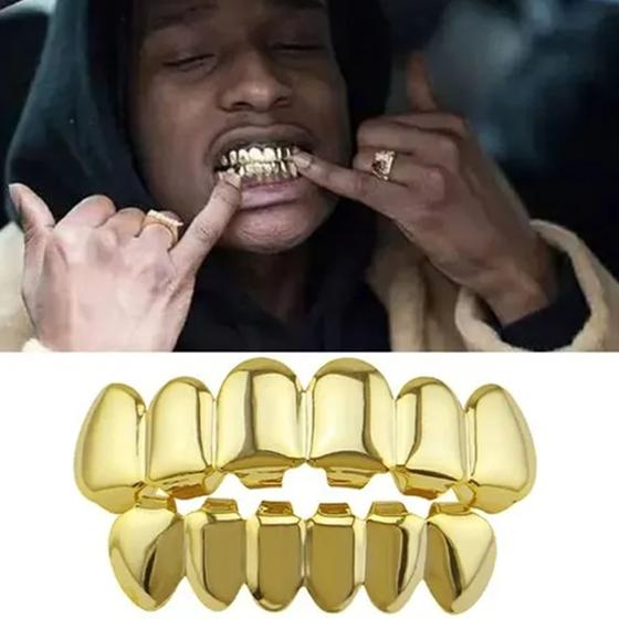 Imagem de Grillz Banhado A Ouro 6 Dentes Hip-Hop Parte Superior + Inferior