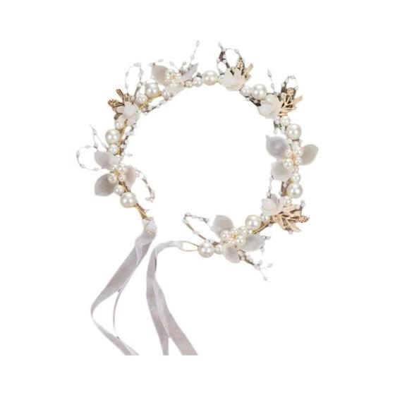 Imagem de Grinalda de Flores Boêmia com Pérolas - Tiara de Cabelo para Meninas