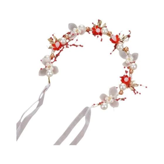 Imagem de Grinalda de Flores Boêmia com Pérolas - Tiara de Cabelo para Meninas