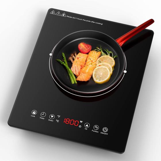 Imagem de GTKZW Cooktop de Indução Portátil 1800W com 9 Níveis de Potência (Preto)