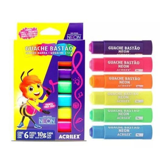 Imagem de Guache Bastão Acrilex com 6 Cores com efeito Neon 10g Cada - Acrilex