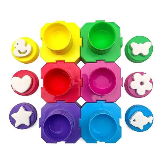 Imagem de Guache com 6 carimbos com pote encaixavel estojo c/ 6 cores 20 ml cada 10174