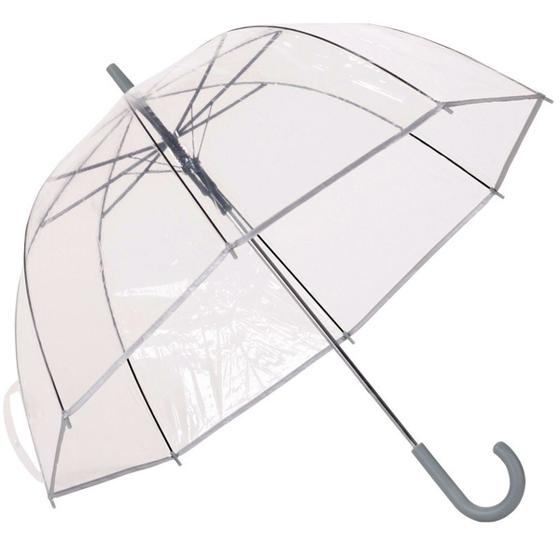 Imagem de Guarda Chuva Automático Com Cabo Curvo Sombrinha Transparente E Cinza Fazzoletti