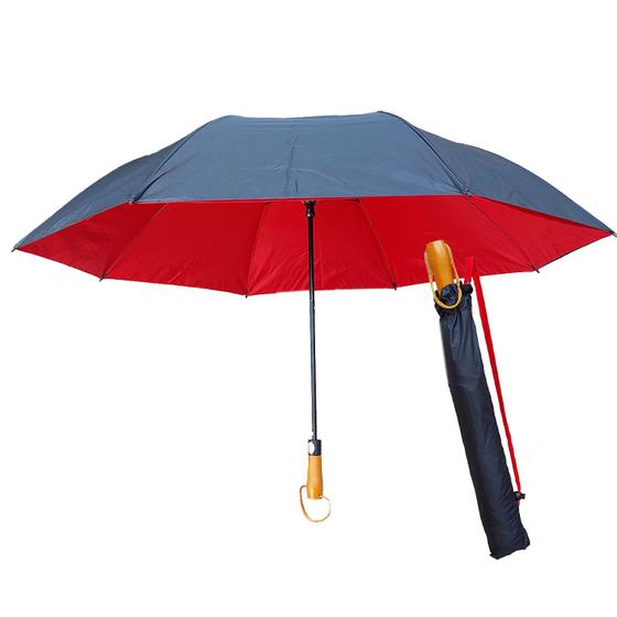 Imagem de Guarda Chuva Automático Médio com Armação e Varetas em Fibra: Tecido Duplo Reforçado + Capa de Transporte