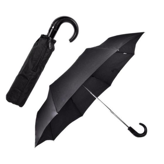 Imagem de Guarda Chuva Automático Preto Sombrinha Contra Vento Cabe Na Bolsa Família Resistente Reforçado 8 Varetas