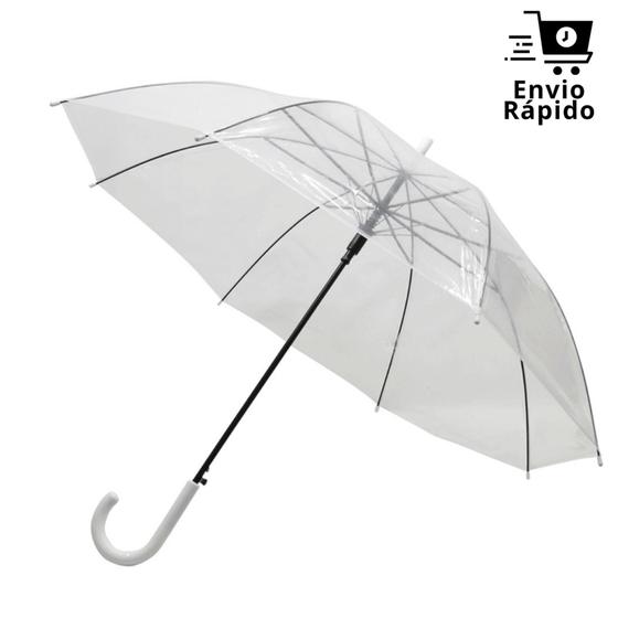 Imagem de Guarda-chuva Automático Transparente Varetas Grande Resistente  Com Cabo Curvo Sombrinha - maxmidia