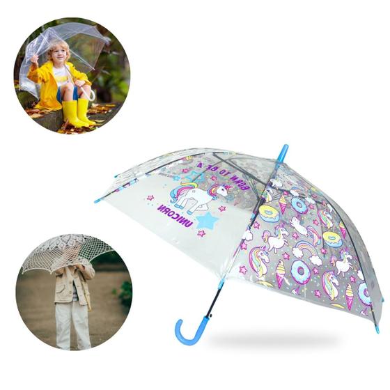 Imagem de Guarda Chuva Cúpula Infantil Transparente com Unicórnio Super Proteção