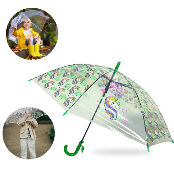 Imagem de Guarda Chuva Cúpula Infantil Transparente com Unicórnio Super Proteção