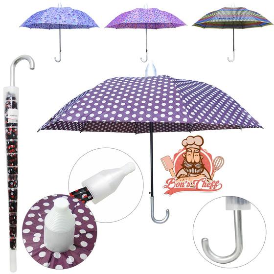 Imagem de Guarda chuva de poliester automatico poa 8 varetas com capa telescopica cabo curvo 132cm de ø