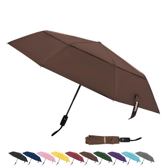 Imagem de Guarda-chuva de viagem TradMall com dossel duplo ventilado 107 cm marrom