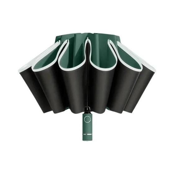 Imagem de Guarda-Chuva Dobrável Automático com Proteção UV e Listra Reflexiva - À Prova de Vento