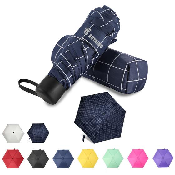 Imagem de Guarda-chuva GAOYAING Compact Travel, leve, azul, xadrez, 2 pacotes