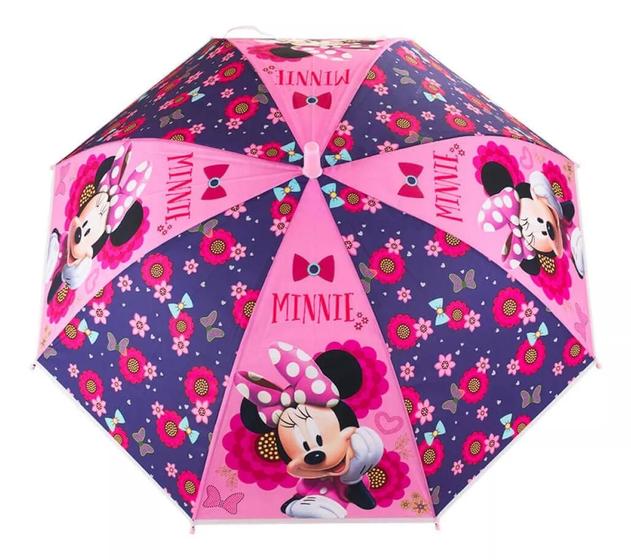 Imagem de Guarda Chuva Infantil Rosa Flores Minnie 68x80cm - Disney