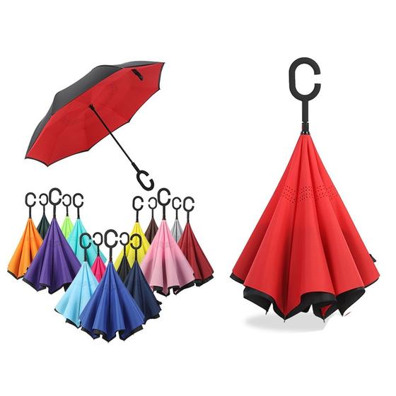 Imagem de Guarda Chuva Invertido Grande Corta Vento Resistente Reforçado Tecido Duplo Unissex Masculino Feminino Para Carros