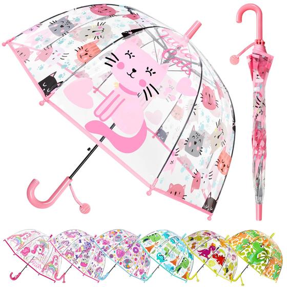 Imagem de Guarda-chuva RONIARE Kids Clear Bubble para chuva, à prova de vento, rosa para gatos