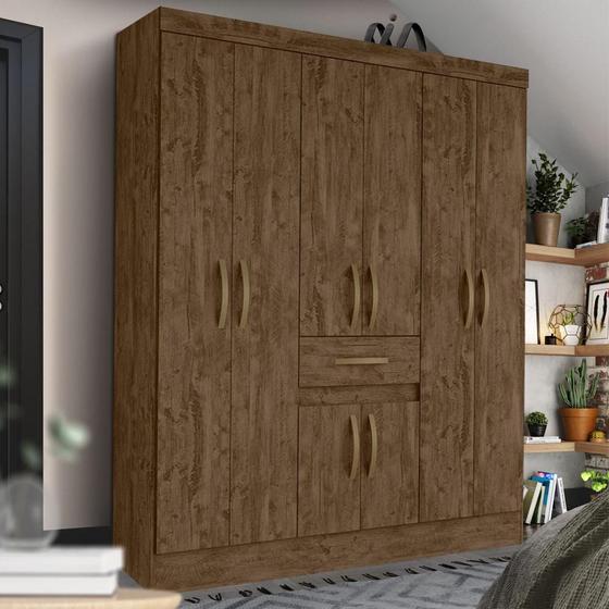 Imagem de Guarda Roupa 165 cm 8 Portas 1 Gaveta Casal Castanho Wood Pilar Shop JM