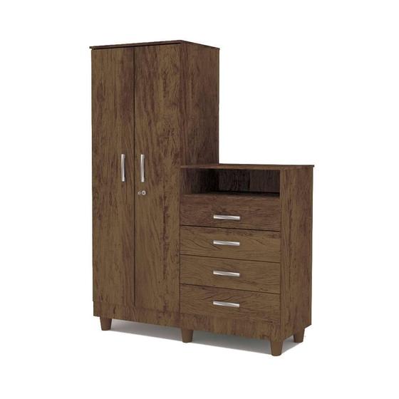 Guarda Roupa 2 portas com Comoda Line Imbuia Rustico - VLR Menor preço em Guarda Roupa 2 portas com Comoda Line Imbuia Rustico - VLR