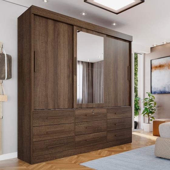 Imagem de Guarda-Roupa 3 Portas 9 Gavetas com Espelho Florença Espresso Móveis