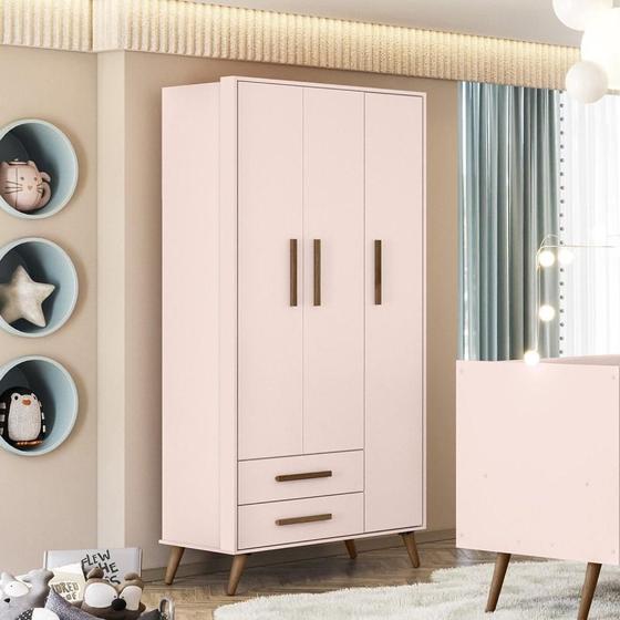 Imagem de Guarda-Roupa 3 Portas com 2 Gavetas Q Encanto Retrô Rosa Acetinado