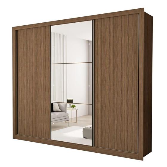 Imagem de Guarda Roupa 3 Portas de Correr com Espelho Central 6 Gavetas Nápoli Minastex Freijó