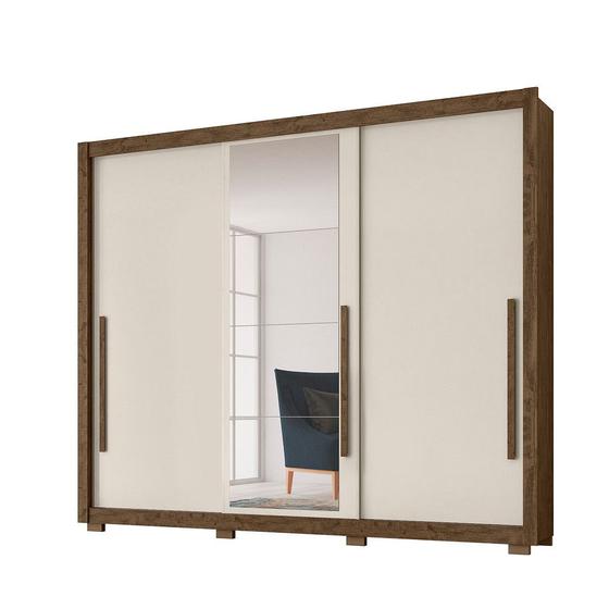 Imagem de Guarda Roupa 3 Portas Deslizantes com Espelho Mônaco Castanho Wood Baunilha 866391 Moval