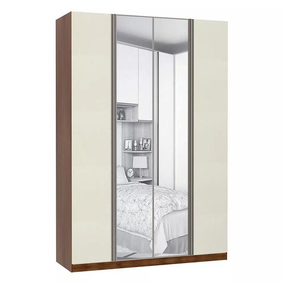 Imagem de Guarda Roupa 4 Portas Alumínio Inox com Espelho 3 Gavetas 159 cm Prime Luciane Móveis