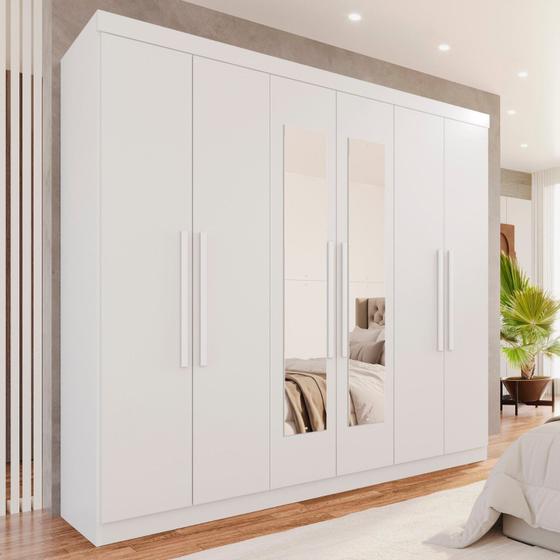 Imagem de Guarda-roupa 6 Portas 4 Gavetas com Espelho New Malibu Espresso Móveis Branco