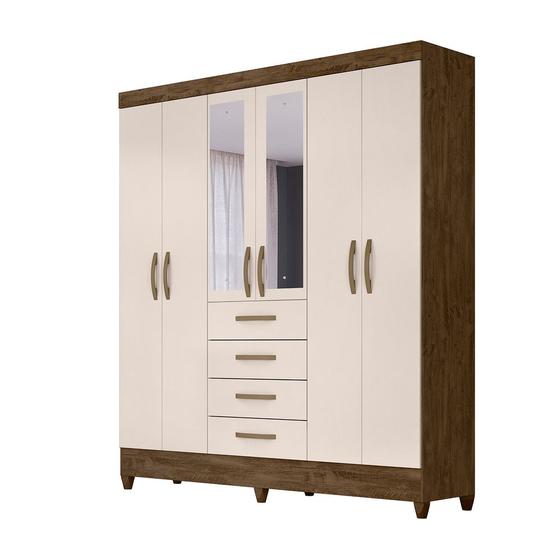 Imagem de Guarda Roupa 6 Portas com Espelho New Avaí Castanho Wood Baunilha 896391 Moval