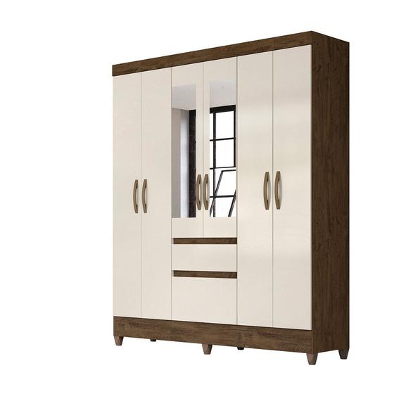 Imagem de Guarda Roupa 6 Portas com Espelho New Cuba Castanho Wood Baunilha 899391 Moval