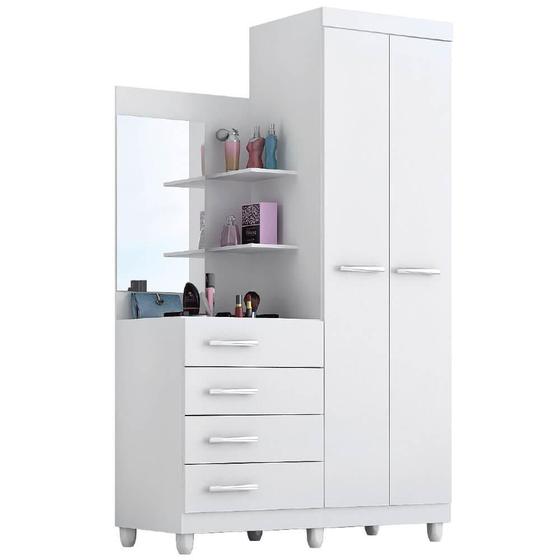 Imagem de Guarda Roupa ACP Melissa 2 Portas e 4 gavetas com Espelho - Branco