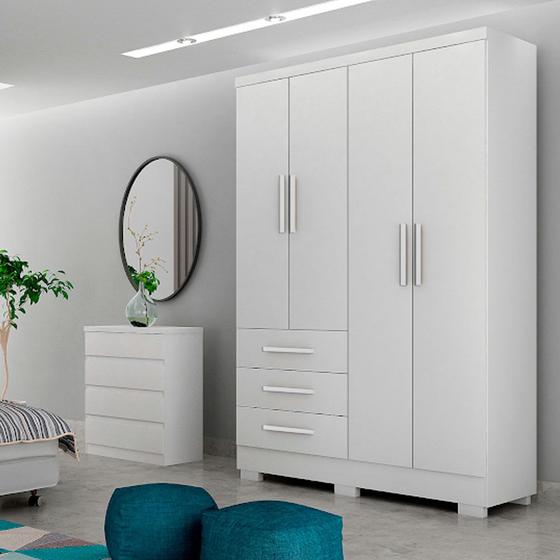 Imagem de Guarda Roupa Agata 4 Portas 3 Gavetas com 6 Pés Clic Móveis
