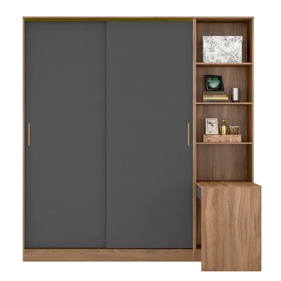 Guarda Roupa Armário Modulado 2 Portas de Correr + Mesa Escrivaninha Escócia Amêndola/Grafito para Quarto Menor preço em Guarda Roupa Armário Modulado 2 Portas de Correr + Mesa Escrivaninha Escócia Amêndola/Grafito para Quarto