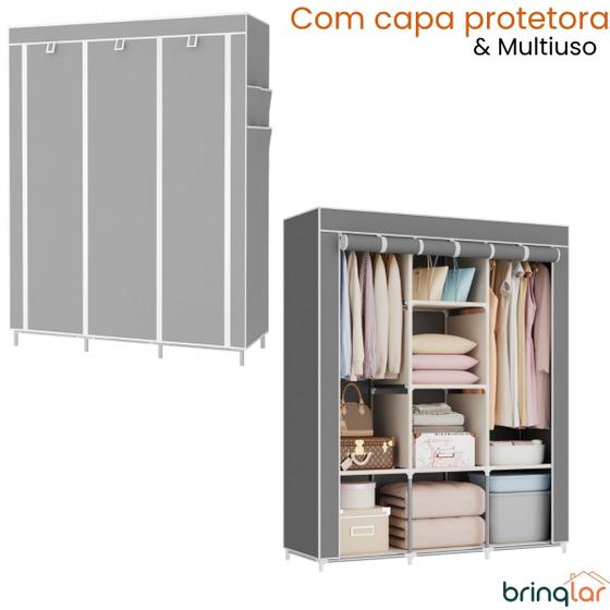 Guarda Roupa Armário Portátil Prateleiras Capa de Proteção