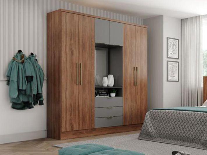 Imagem de Guarda Roupa Aspen 6 Portas Freijó/Cinza Titânio Moveis Carraro