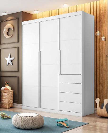 Imagem de Guarda Roupa Branco 3 portas e 4 gavetas Pérola Branco  - Phoenix Baby