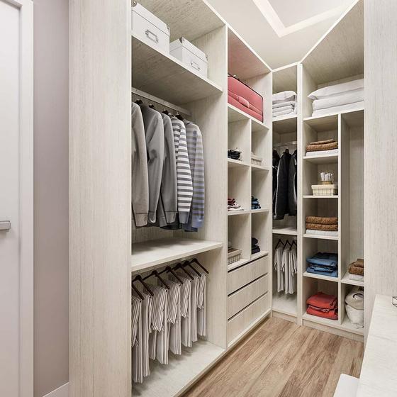 Imagem de Guarda Roupa Canto Closet sem Portas com 3 Peças, 3 Gavetas, 5 Cabideiros Prime Luciane Móveis