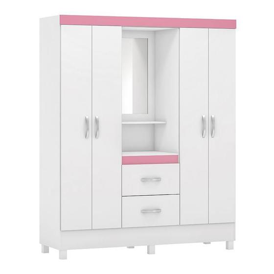 Imagem de Guarda Roupa Capelinha Lord 4 Portas Flex Branco/Rosa com Espelho - Demóbile