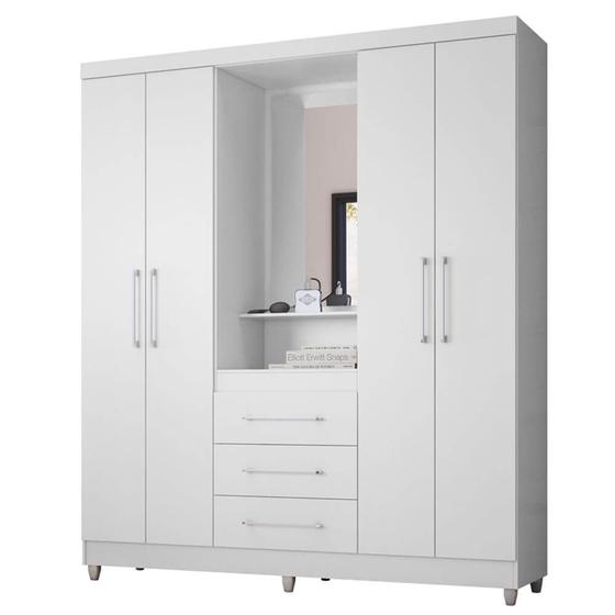 Imagem de Guarda Roupa Capelinha Lyon Solteiro com Espelho 4 Portas 3 Gavetas Rud Rack Cor Branco