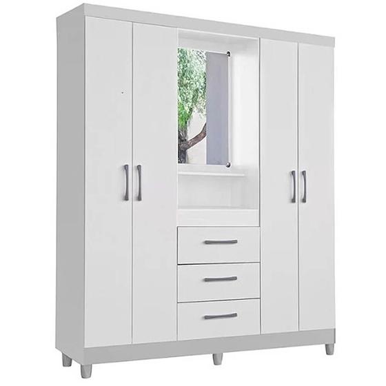 Imagem de Guarda Roupa Capelinha Lyon Solteiro com Espelho 4 Portas 3 Gavetas Rud Rack  Cor Branco