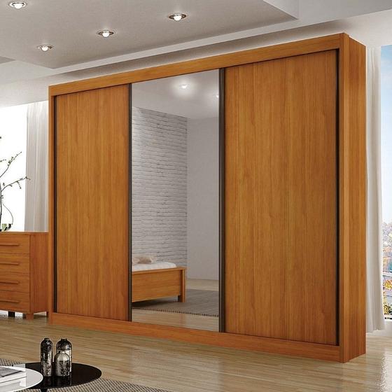 Imagem de Guarda-Roupa Casal 100% MDF  3 Portas com Espelho Central 6 Gavetas San Marino Leifer Móveis Cinamomo