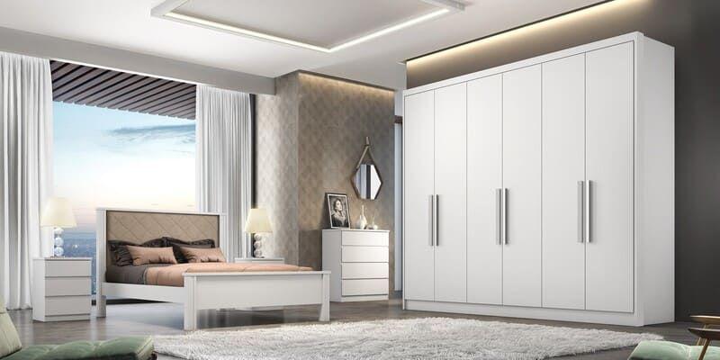 Imagem de Guarda Roupa Casal 100% MDF 6 Portas 8 Gavetas - Linea-Branco - Móveis Novo Horizonte