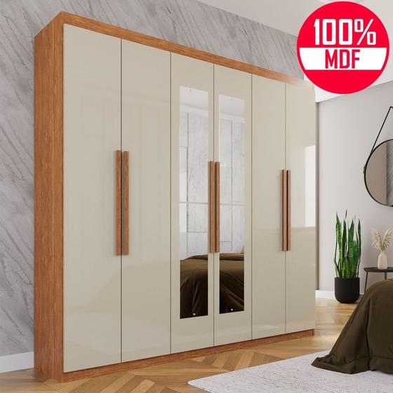 Guarda-Roupa Casal 100% MDF 6 Portas e 4 Gavetas Istambul Com Espelho- Tudo de Móveis Menor preço em Guarda-Roupa Casal 100% MDF 6 Portas e 4 Gavetas Istambul Com Espelho- Tudo de Móveis