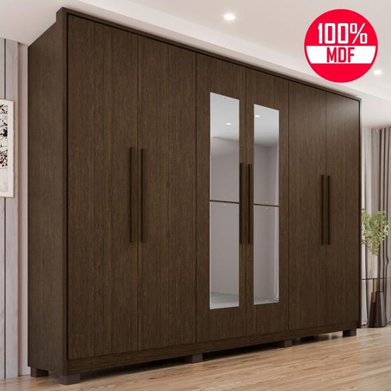 Imagem de Guarda-Roupa Casal 100% MDF 6 Portas e 6 Gavetas Premium Com Espelho - Tudo de Móveis