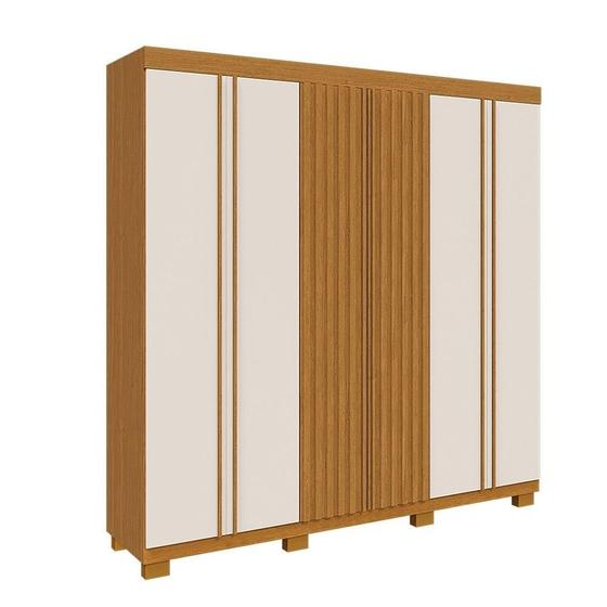 Imagem de Guarda Roupa Casal 100% Mdf 6 Portas Ripado 6 Gavetas Eliza Acp Móveis Cinamomo/Off White