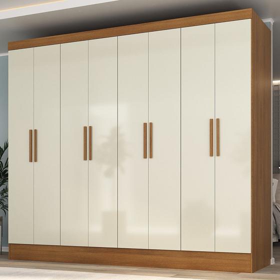 Guarda Roupa Casal 100% MDF 8 Portas 4 Gavetas Jatobá Yescasa Cinamomo/Off White