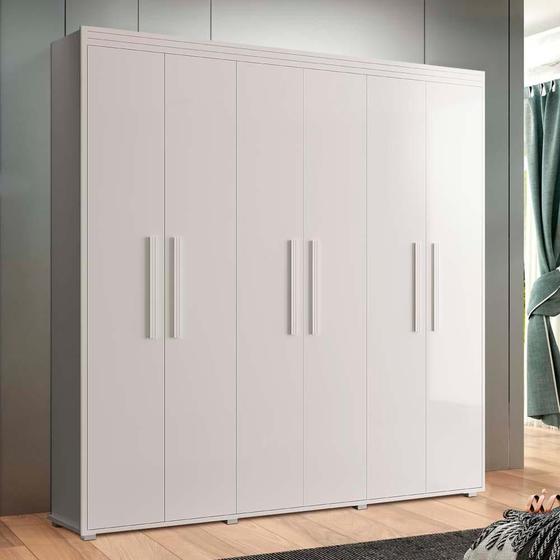 Imagem de Guarda Roupa Casal 100% MDF Com Pés Em Madeira 6 Portas Branco Scottie Shop Jm