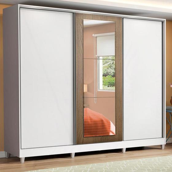 Imagem de Guarda Roupa Casal 100% MDF Madesa Eros 3 Portas de Correr com Espelho com Pés