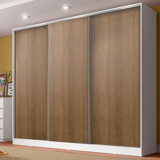 Imagem de Guarda Roupa Casal 100% MDF Madesa Royale 3 Portas de Correr - Branco/Rustic