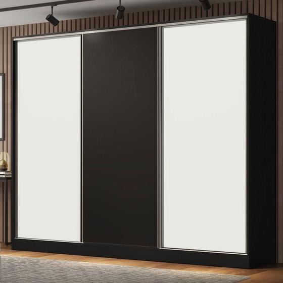 Imagem de Guarda Roupa Casal 100% MDF Madesa Royale 3 Portas de Correr - Preto/Branco/Preto